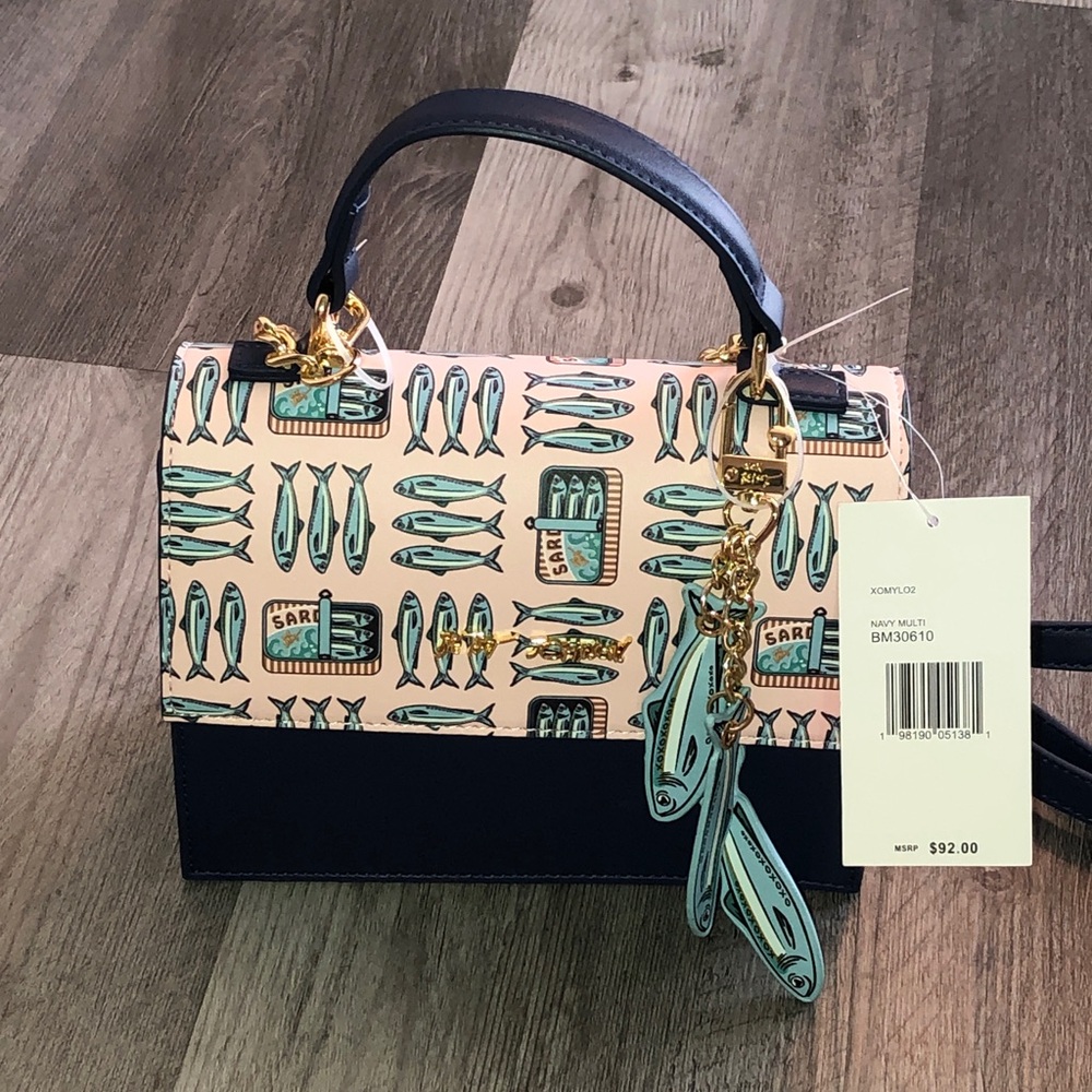 Betsey Johnson XOMYLO2 Navy Multi Crossbody Top Handle Sardine Print NWT